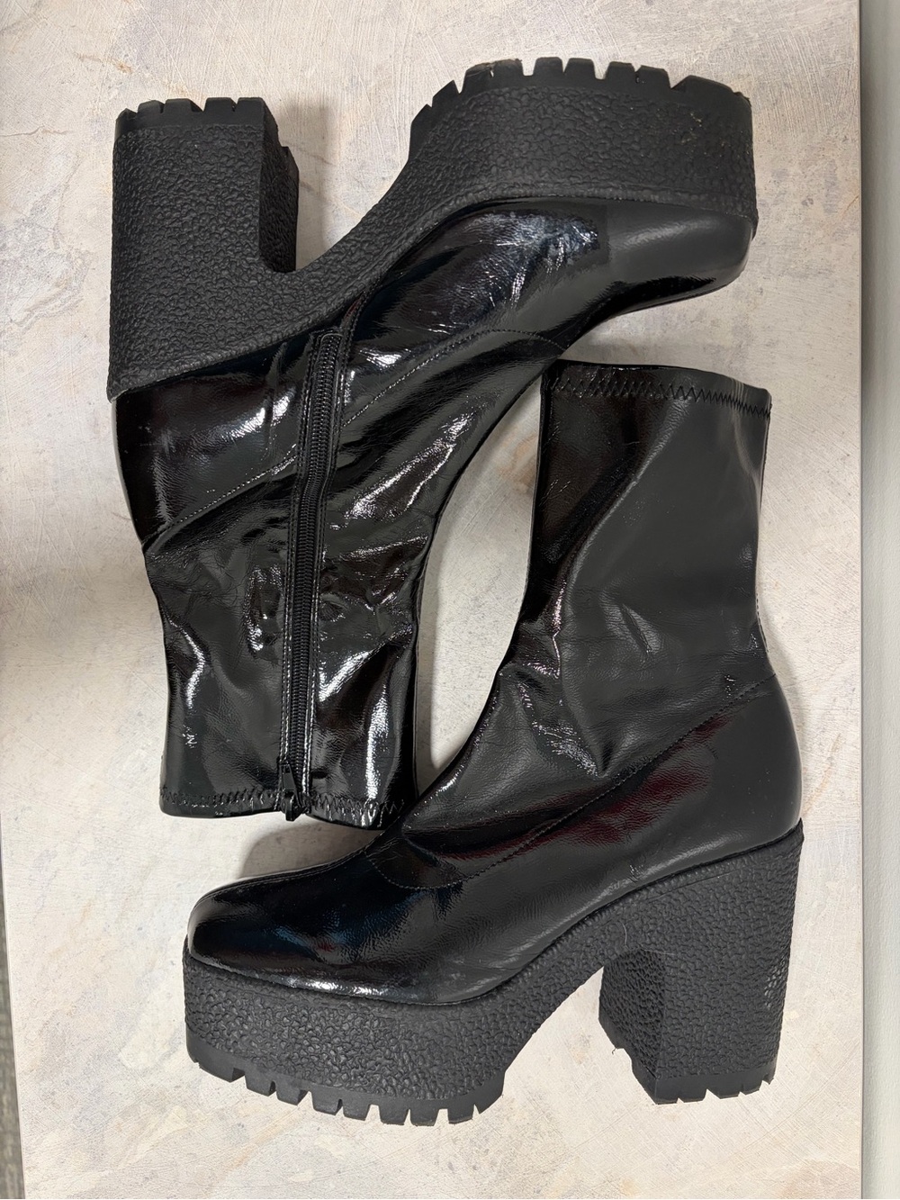 Black Patent Platform Ankle Boots with Chunky Heel
